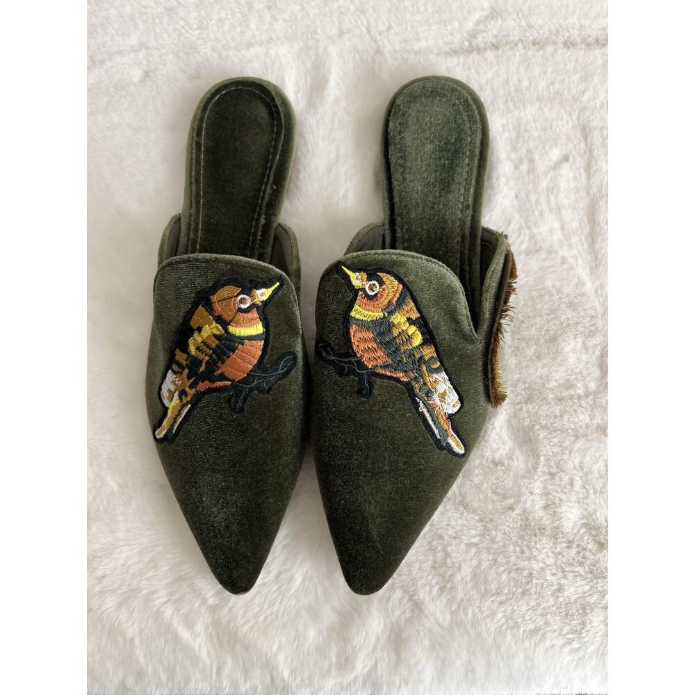 Women’s Slides Mules Green Multi Color Bird animal Size US 7 EU 39 - Picture 3 of 6